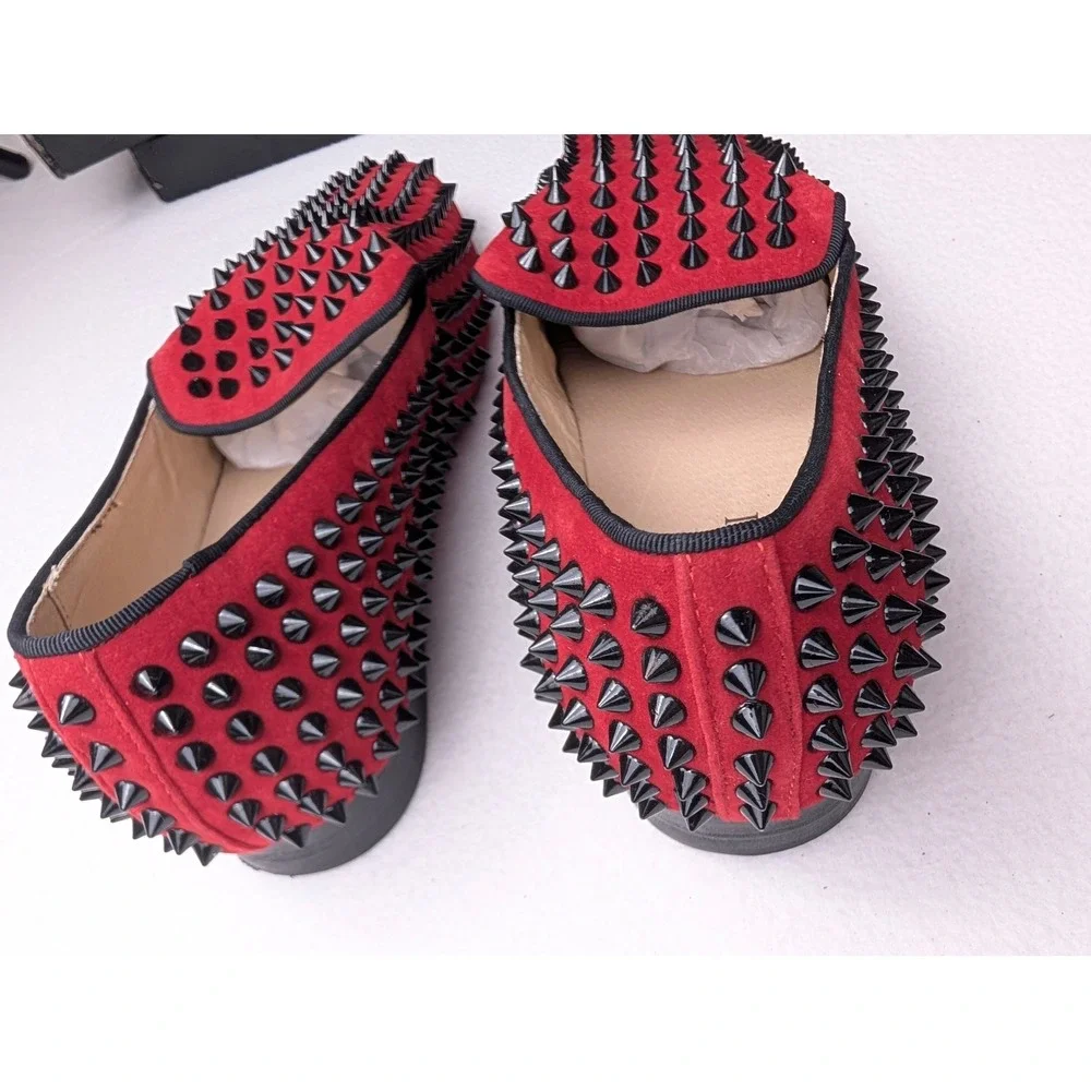 Ferucci Mens Red Suede Black Spiked Loafers Smoking Slippers SM106810-5 Size 9